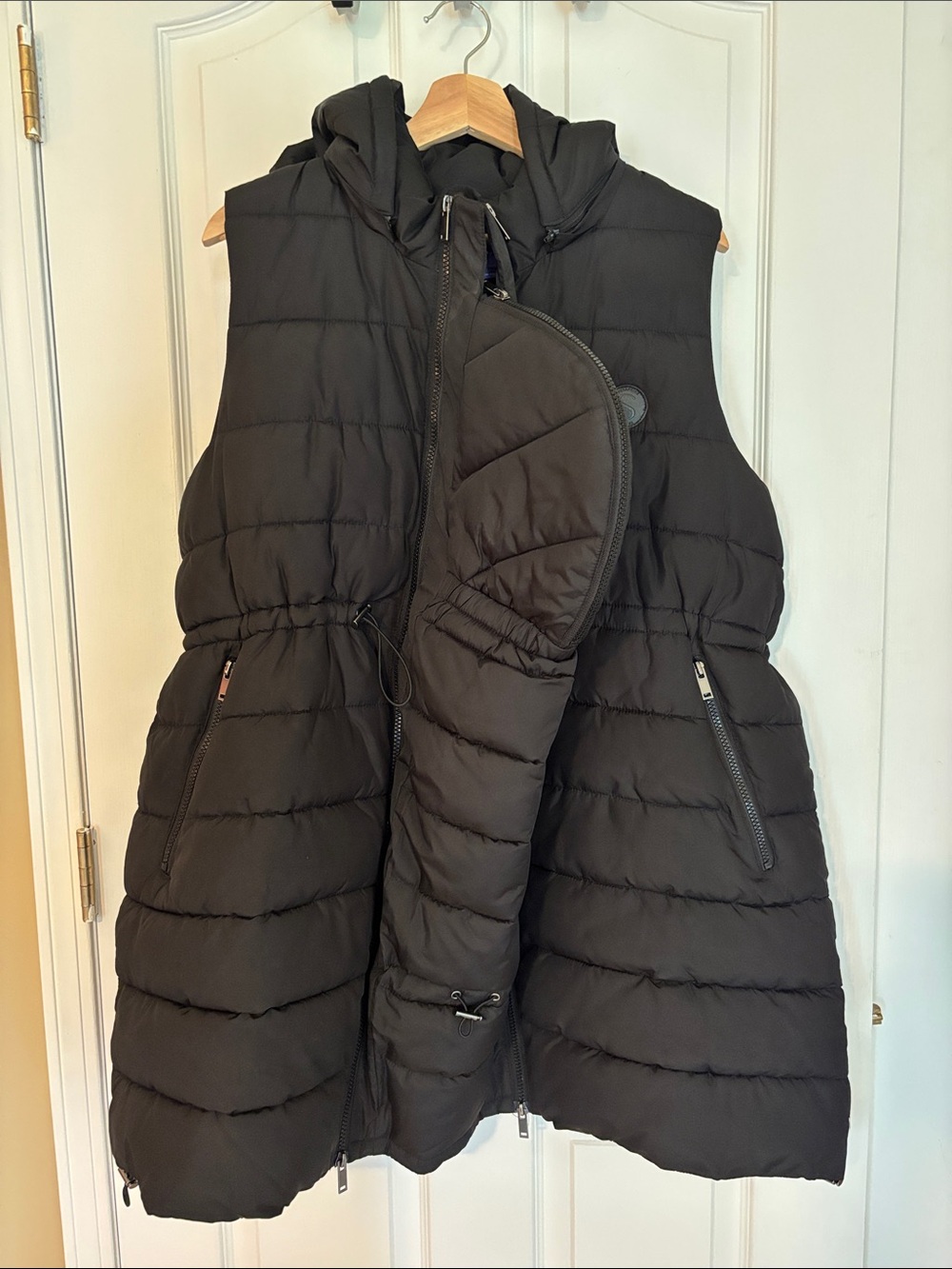 Maternity & Babywearing Gilet - Black Puffer Vest with Hood